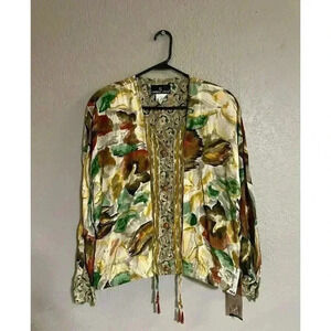 NWT Vintage Carole Little‎ Green Yellow Brown Button Long Sleeve Blouse Size 16